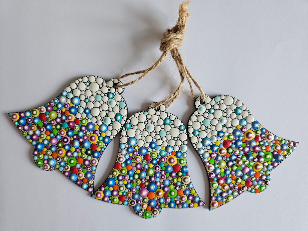 Image of (Number 49). New Christmas tree ornaments - Dot art Christmas decor. Set of 3.