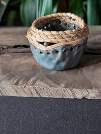 Image 4 of Pine Needle Bowl - Blue and Beaded