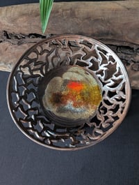 Image 4 of Melted Glass Carved Bowl - Brown Flame