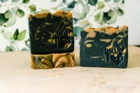 Image 1 of Manly Musky Masculine Black Activated Charcoal Woodsy Vegan Soap Bar | Scent: Sandalwood + Leather
