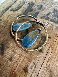 Image 12 of Statement Brass Blue Kyanite stone earrings / n29