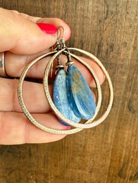 Image 2 of Statement Brass Blue Kyanite stone earrings / n29