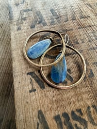 Image 20 of Statement Brass Blue Kyanite stone earrings / n29