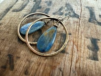 Image 10 of Statement Brass Blue Kyanite stone earrings / n29