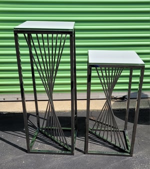 Image of Silver lines  cake stand. 