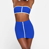 Image 1 of SKIMS- SPORTY ZIPPER SWIM MINI SKIRT- COBALT