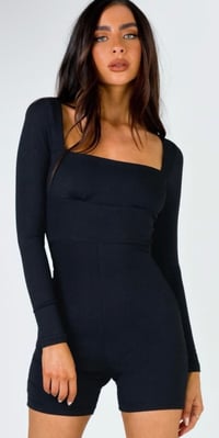 Image 1 of PRINCESS POLLY LONG SLEEVE RIB ROMPER- BLACK