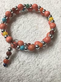 24 Wood & Glass Beaded Memory Wire Bracelet
