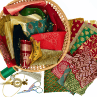 Image 1 of Christmas Fabric Scraps - Red, Green & Gold
