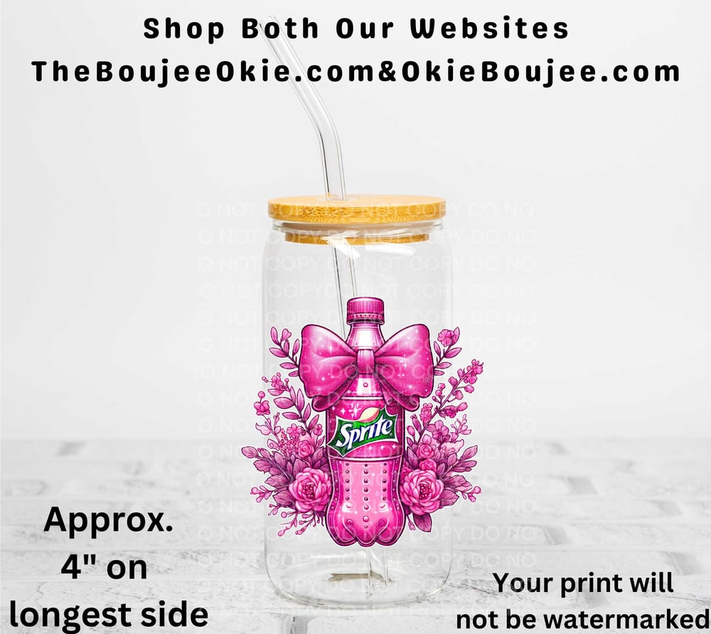 Image of Christmas Pink Floral Sprite Uv Dtf Decal Double Sided T8