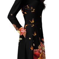 Image 6 of Autumn Night - All Over Print - Long Sleeve Dress With Pockets - Ltd Ed - Black Dress