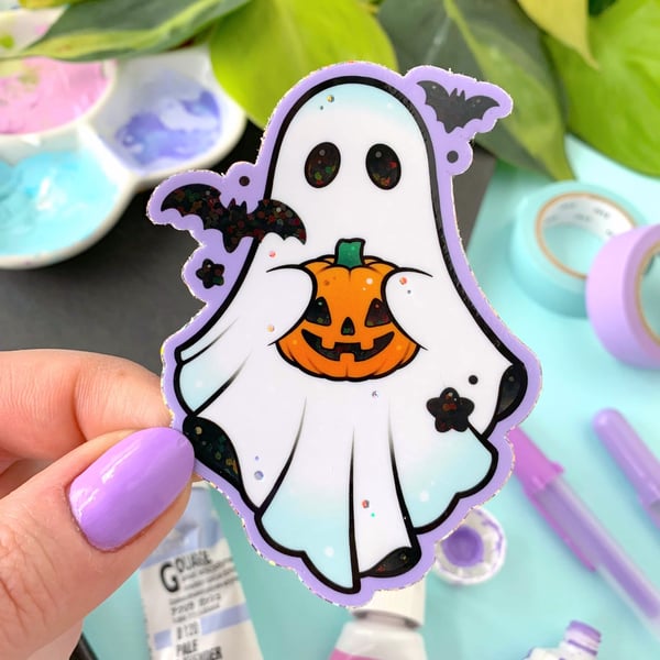 Image of GLITTER Ghost and Bats STICKER