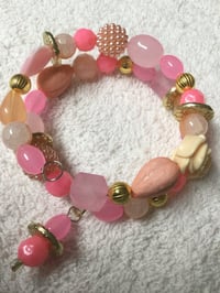 5 Pink Beaded Memory Wire Bracelet