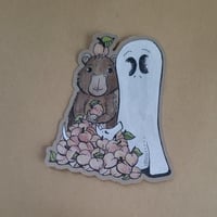 Individual Paper Sticker--Swoopy Ghost with Capybara and Peach Pile