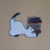 Individual Paper Sticker--Library Imposter Ghost Cat Stretching