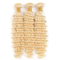 Image 4 of   300G #613 Honey Blonde Color Brazilian Hair Weave Bundle body waves