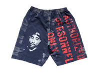 Image 1 of Sade Adu Pac Black panther custom screen print navy blue/yellow/red sweatpants shorts 