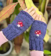 Image 1 of “Toadstool” fingerless mittens - Grape heather - Ready to ship