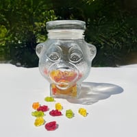 Image 2 of Grande bonbonnière en verre tête d'ours LUMINARC  vintage 1970 bocal Pot à bonbons