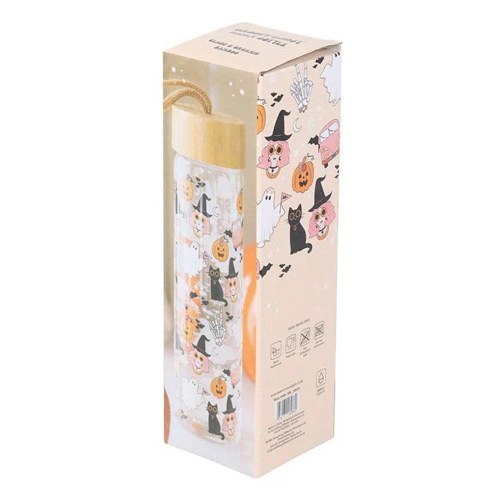 Image of Groovy ghost glass water-bottle ☮️🖤🧙🏻‍♀️