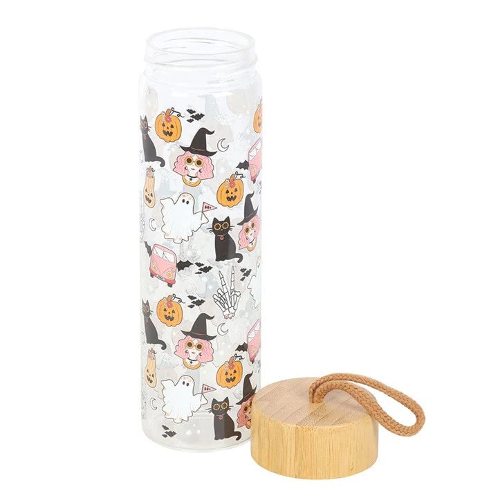 Image of Groovy ghost glass water-bottle ☮️🖤🧙🏻♀️