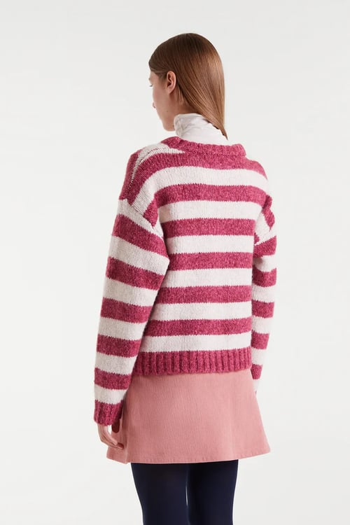 Image of 1-Jersey punto con rayas blanco y fucsia
