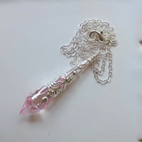 Image 3 of Pastel Goth Pendant Necklace on 18" Chain, Pink & Silver