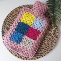Image 1 of 'Happy Scrappy' Hot Water Bottle Cover Rose Pink