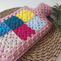Image 2 of 'Happy Scrappy' Hot Water Bottle Cover Rose Pink