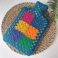 Image 1 of 'Happy Scrappy' Hot Water Bottle Cover Teal