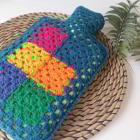 Image 2 of 'Happy Scrappy' Hot Water Bottle Cover Teal