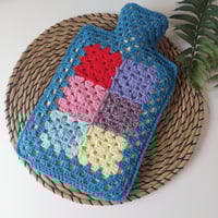 Image 1 of 'Happy Scrappy' Hot Water Bottle Cover Cornish Blue