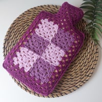Image 1 of 'Happy Scrappy' Hot Water Bottle Cover Grape