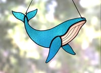 Image 1 of Blue whale hand-made stained glass suncatcher