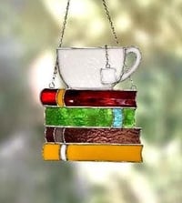 Image 3 of Books with teacup stained glass suncatcher