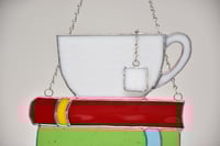 Image 4 of Books with teacup stained glass suncatcher