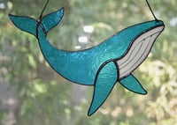 Image 4 of Blue whale hand-made stained glass suncatcher