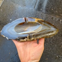 Image 2 of Vide-poche en tranche d'agate bleu marron  vintage 1960 cendrier 