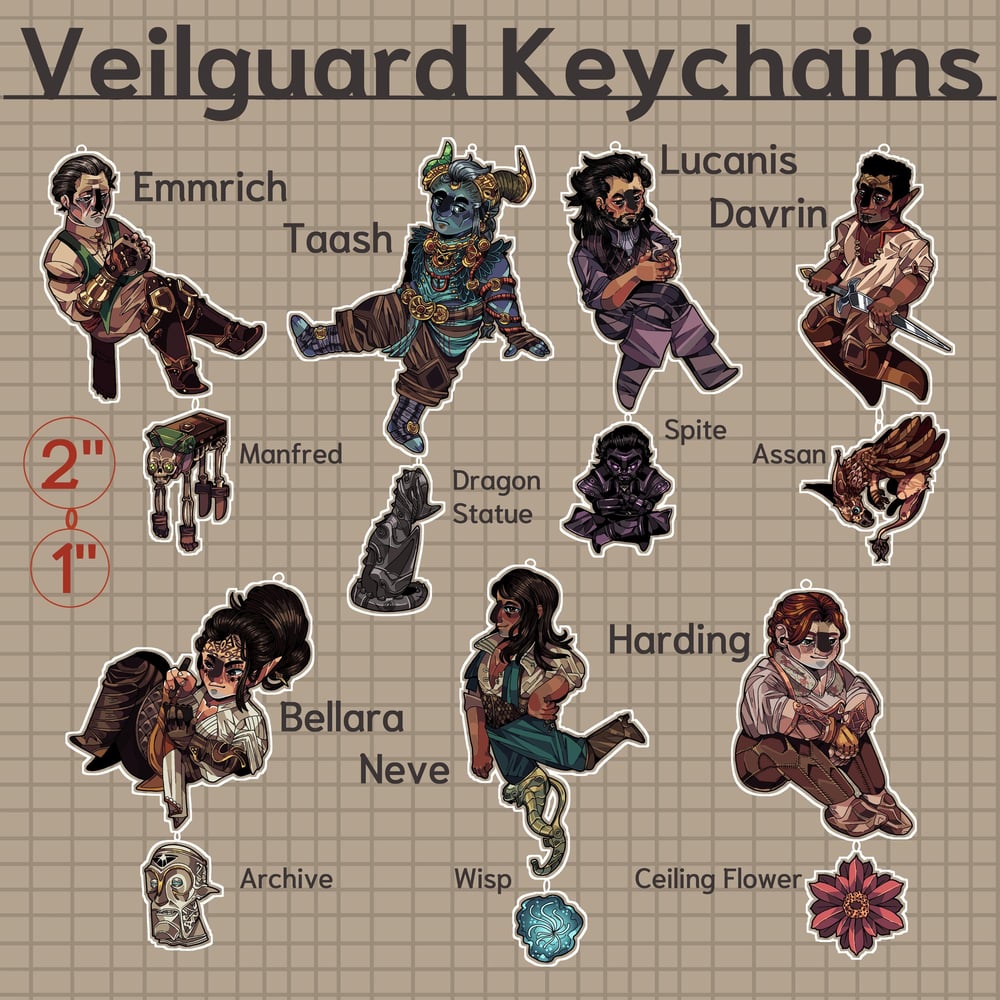 Image of Dragon age the veilguard, companion keychains, acrylic charms