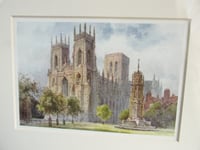 Image 3 of York Minster by E. W. Haslehurst (b 1866) Vintage Small Art Print in Wooden Frame