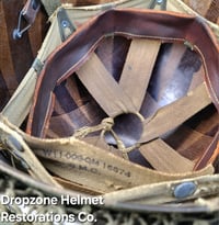 Image 16 of WWII M2 101st Airborne 506th Helmet D-bale Front Seam Original Westinghouse Paratrooper liner. 