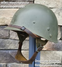 Image 11 of WWII M2 101st Airborne 506th Helmet D-bale Front Seam Original Westinghouse Paratrooper liner. 