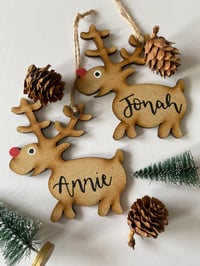 Image 1 of Personalised Hanging Reindeer Christmas Decoration – Hand Lettered
