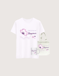 Image 1 of Life is Full of Happiness T-Shirt, Tote Bag, Mug Set