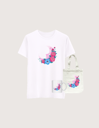 Image 1 of Floral Moon Design T-Shirt, Tote Bag, Mug Set