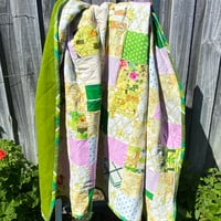 Image 1 of Verdant Heritage Handmade Quilt Upcycled Vintage Fabrics & Wool Blanket