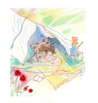 Image 1 of Aquarelle originale "Sieste & coquelicots"