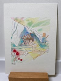 Image 4 of Aquarelle originale "Sieste & coquelicots"