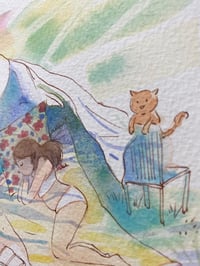 Image 5 of Aquarelle originale "Sieste & coquelicots"