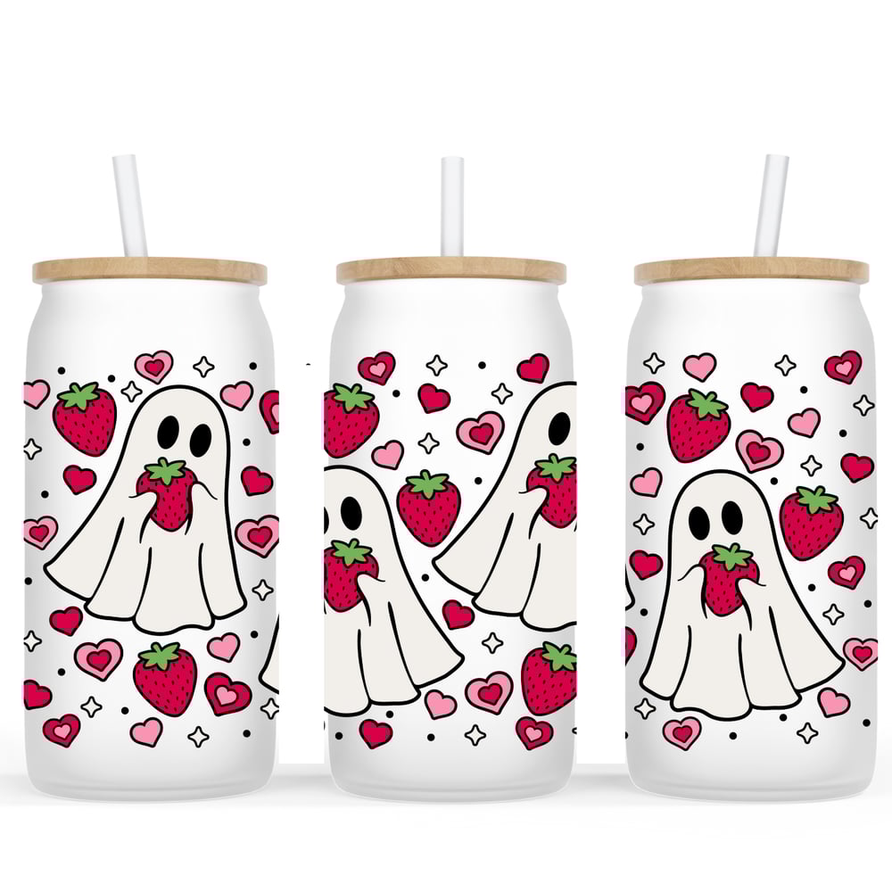 Image of Strawberry Ghosts Frosted Glass Cup🍓👻